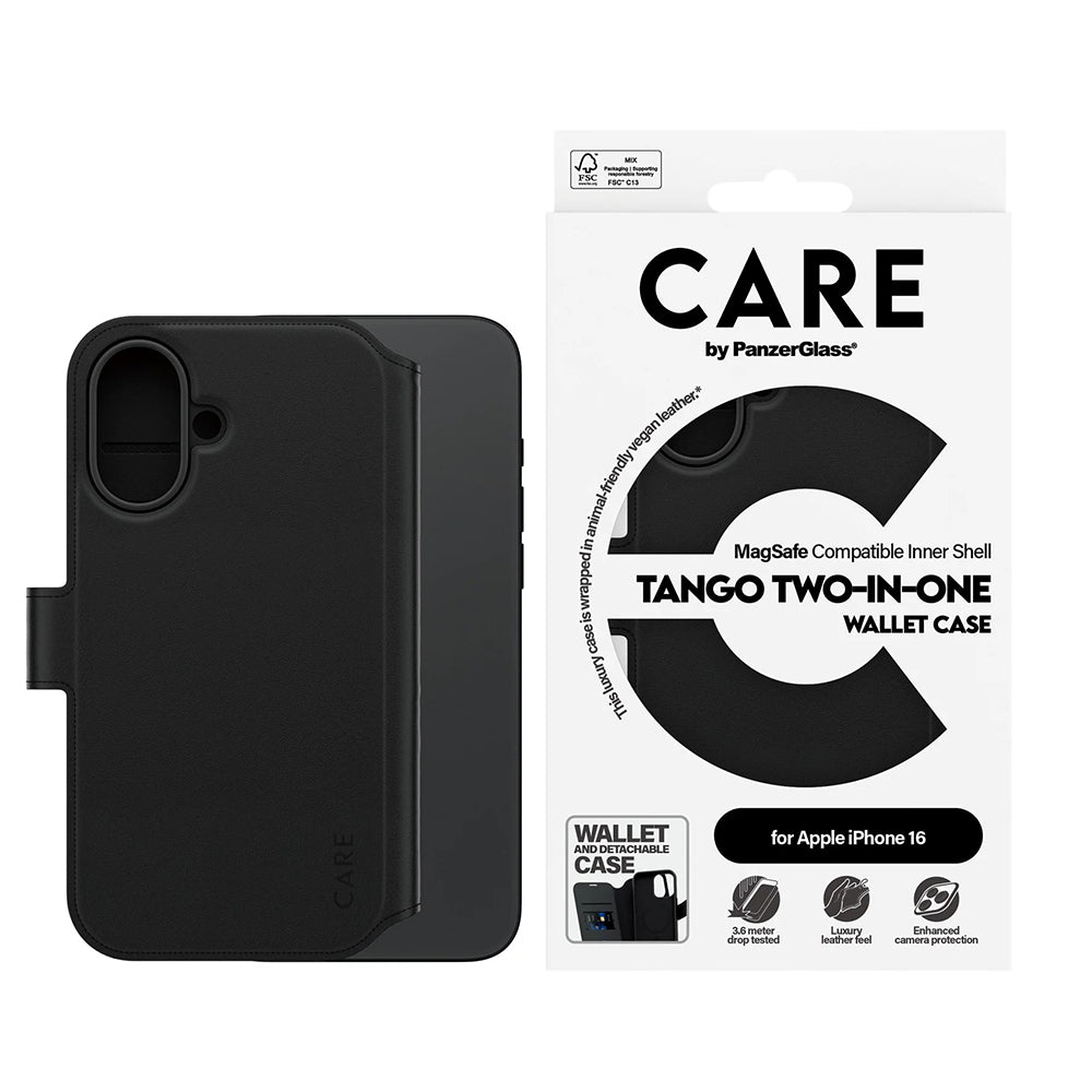 Pouzdro MagSafe pro Apple iPhone 16, PanzerGlass, Care Feature Tango Two-in-One, Černá