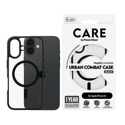 Pouzdro MagSafe pro Apple iPhone 16, PanzerGlass, Care Urban Combat, Černě průhledné