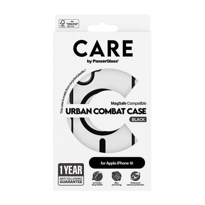 Pouzdro MagSafe pro Apple iPhone 16, PanzerGlass, Care Urban Combat, Černě průhledné