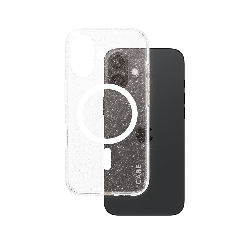 Pouzdro MagSafe pro Apple iPhone 16, PanzerGlass, Care Urban Combat Star Lit, Průhledná Bílá