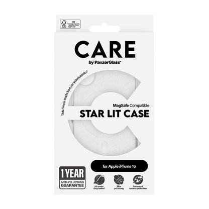 Pouzdro MagSafe pro Apple iPhone 16, PanzerGlass, Care Urban Combat Star Lit, Průhledná Bílá