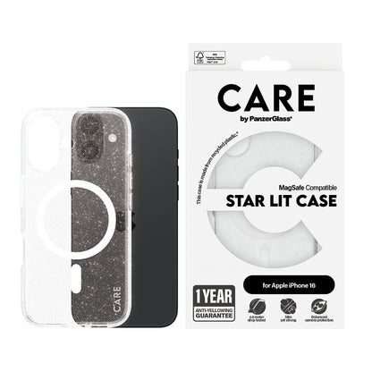 Pouzdro MagSafe pro Apple iPhone 16, PanzerGlass, Care Urban Combat Star Lit, Průhledná Bílá
