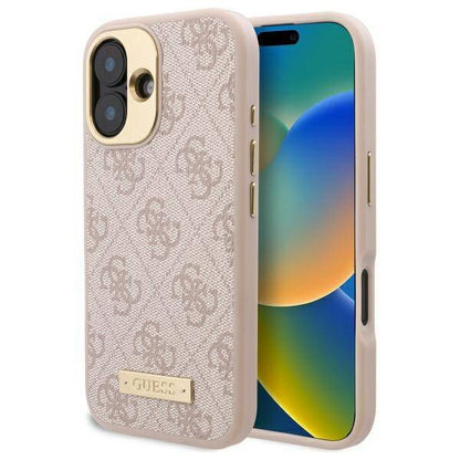 MagSafe Case for Apple iPhone 16 Plus, Guess, 4G Logo Plate, Pink