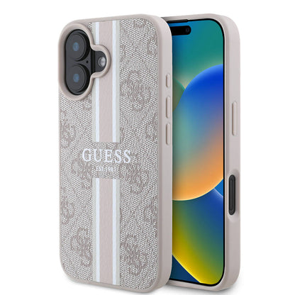 Pouzdro MagSafe pro Apple iPhone 16 Plus, Guess, 4G Printed Stripes, Růžové