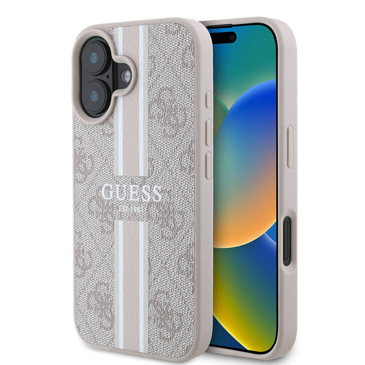 Pouzdro MagSafe pro Apple iPhone 16 Plus, Guess, 4G Printed Stripes, Růžové
