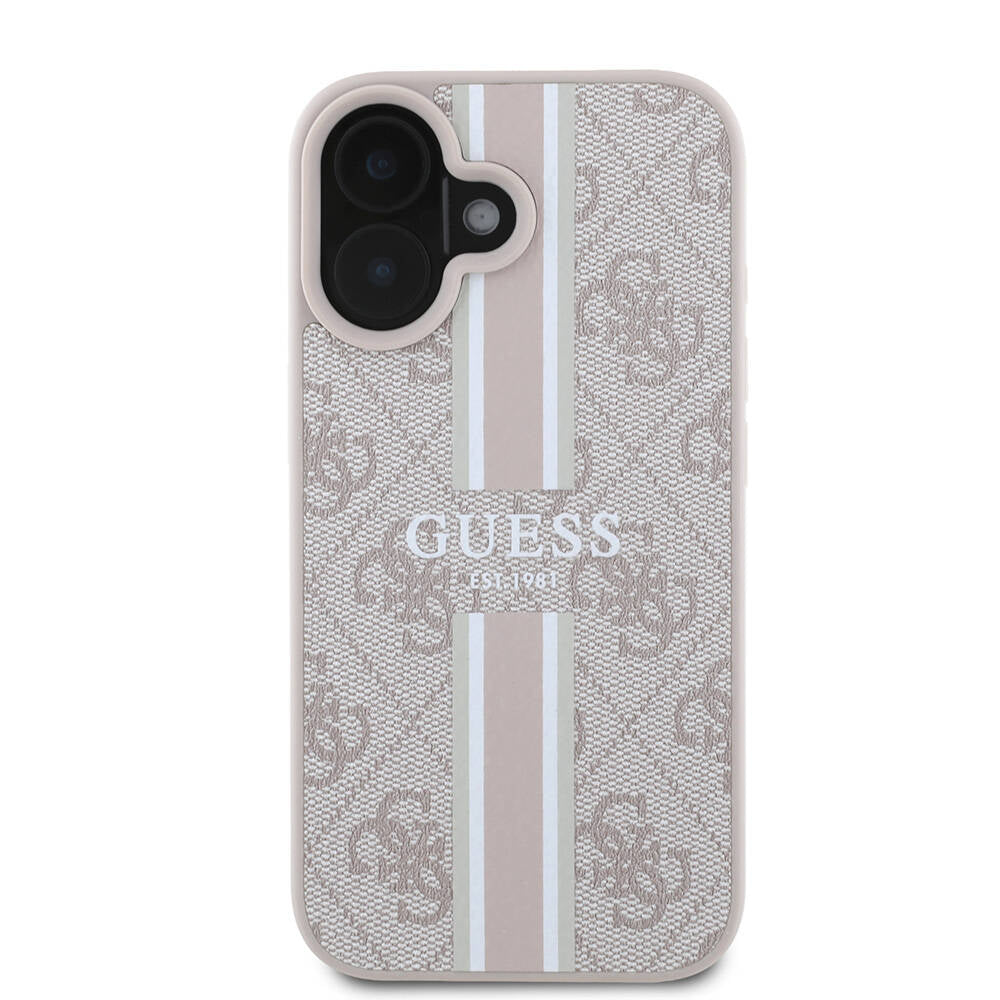 Pouzdro MagSafe pro Apple iPhone 16 Plus, Guess, 4G Printed Stripes, Růžové
