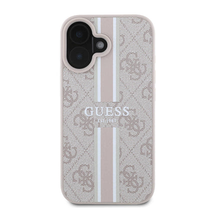 Pouzdro MagSafe pro Apple iPhone 16 Plus, Guess, 4G Printed Stripes, Růžové