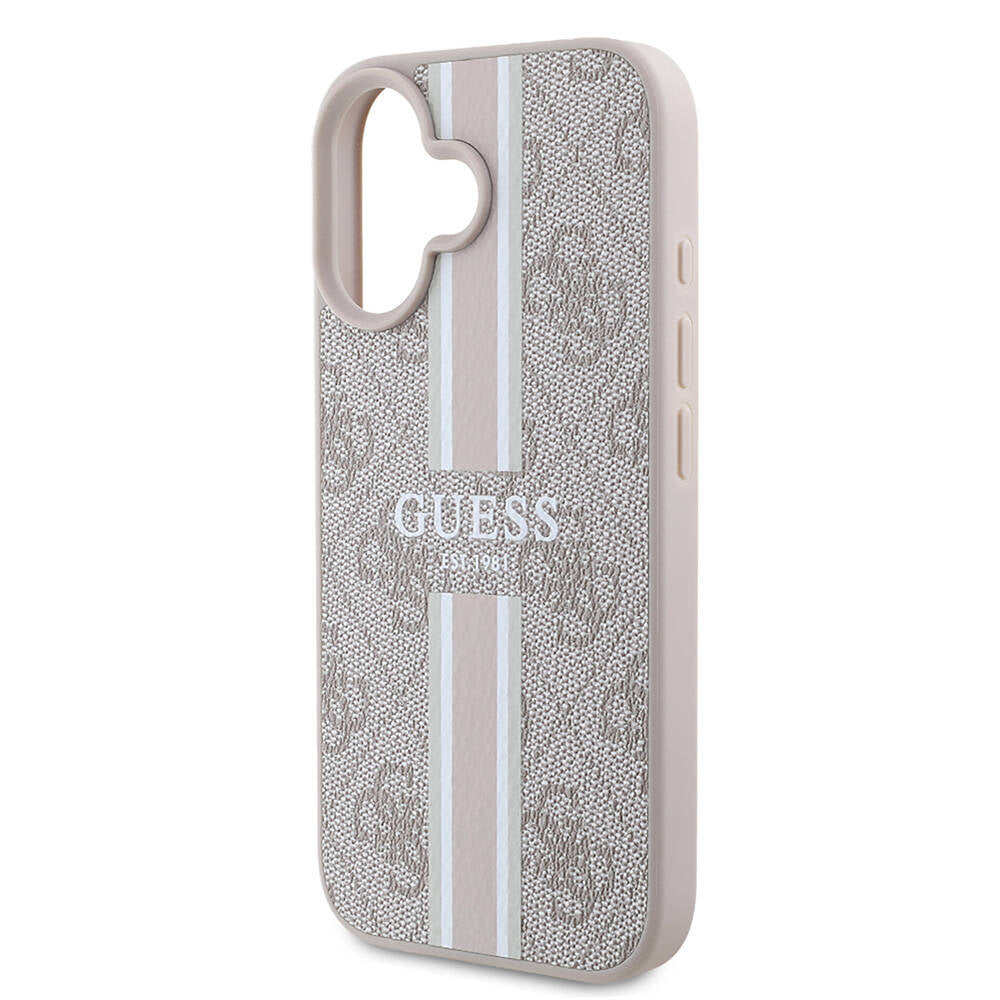 Pouzdro MagSafe pro Apple iPhone 16 Plus, Guess, 4G Printed Stripes, Růžové