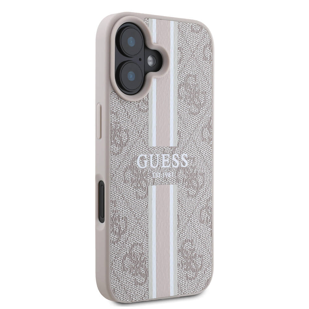 Pouzdro MagSafe pro Apple iPhone 16 Plus, Guess, 4G Printed Stripes, Růžové