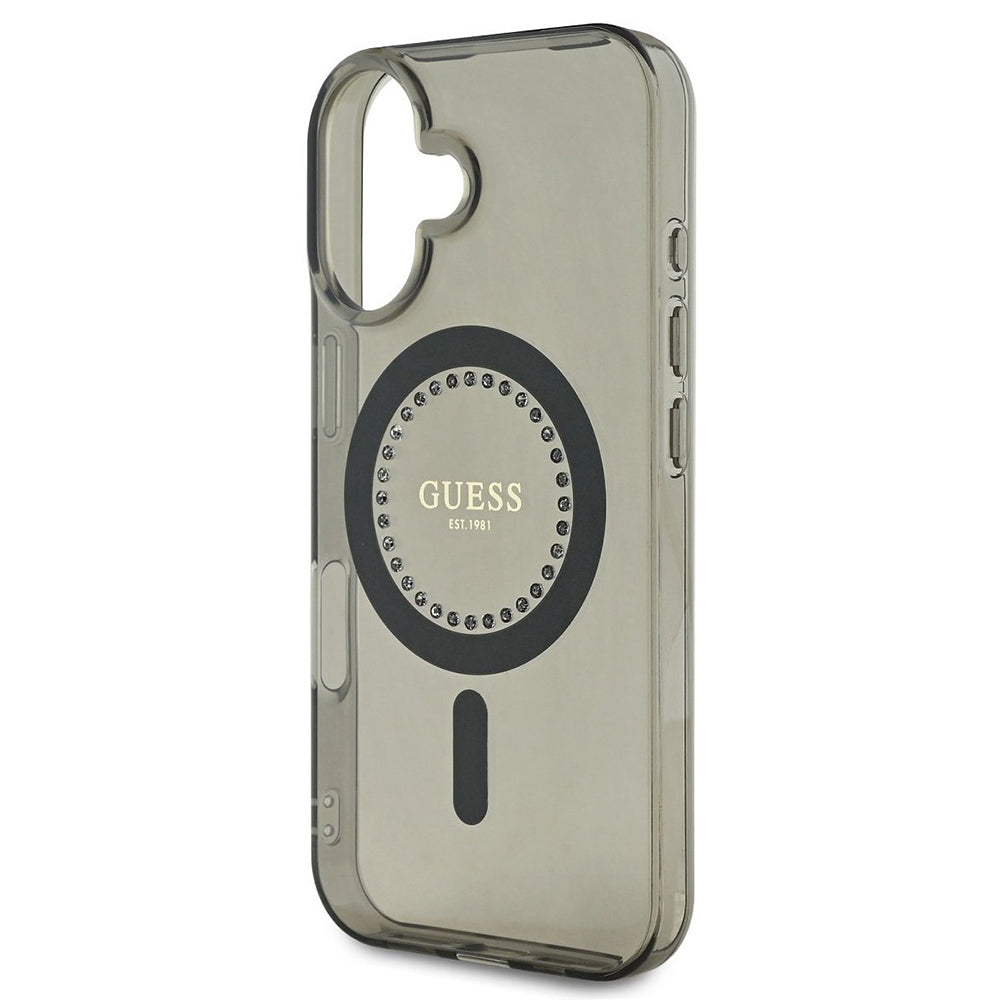 Pouzdro MagSafe pro Apple iPhone 16 Plus, Guess, IML Rhinestone, Černá