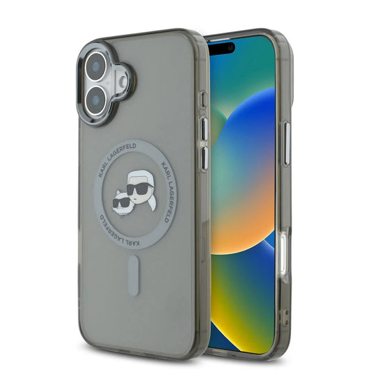 Pouzdro MagSafe pro Apple iPhone 16 Plus, Karl Lagerfeld, IML Metal Karl & Choupette's Heads, Černá