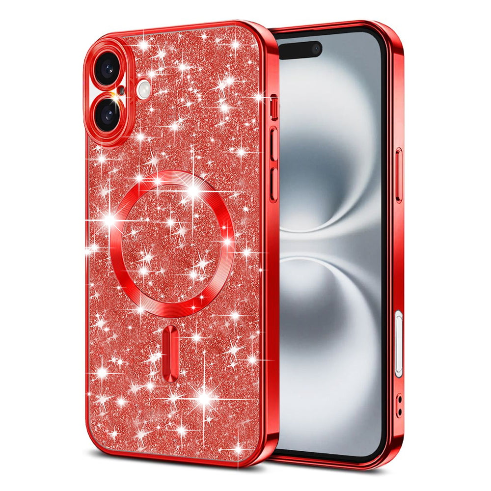 MagSafe pouzdro pro Apple iPhone 16 Plus, Techsuit, Luxury Glitter, červené