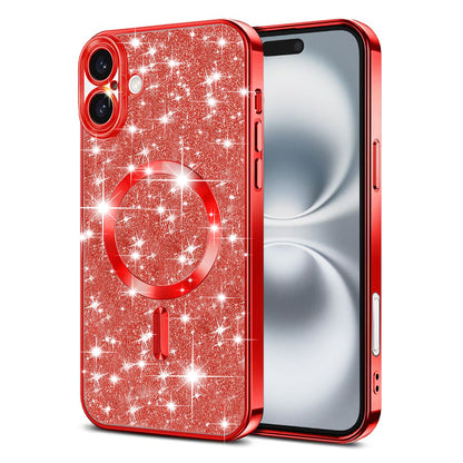 MagSafe pouzdro pro Apple iPhone 16 Plus, Techsuit, Luxury Glitter, červené