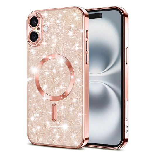 MagSafe pouzdro pro Apple iPhone 16 Plus, Techsuit, Luxury Glitter, Růžově zlaté