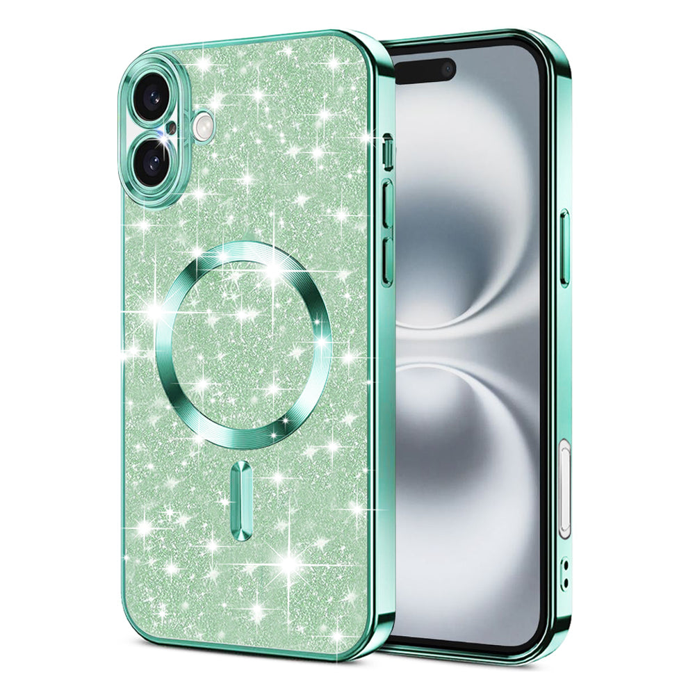 MagSafe pouzdro pro Apple iPhone 16 Plus, Techsuit, Luxury Glitter, Světle zelená