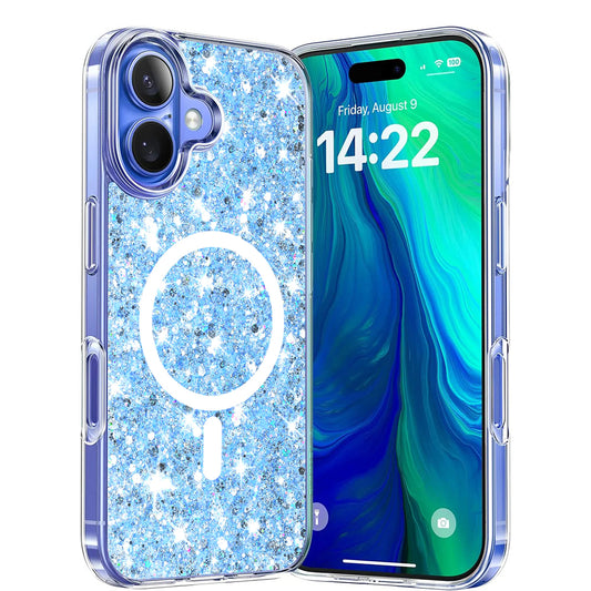 MagSafe pouzdro pro Apple iPhone 16 Plus, Techsuit, Třpytivý třpyt, Modrá