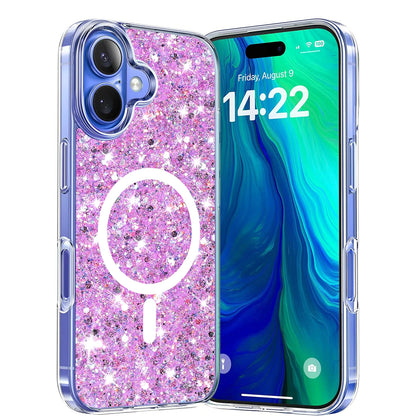 MagSafe pouzdro pro Apple iPhone 16 Plus, Techsuit, třpytivý glitter, magenta