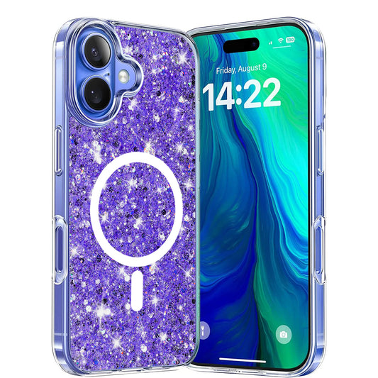 MagSafe pouzdro pro Apple iPhone 16 Plus, Techsuit, Třpytivý třpyt, Fialová