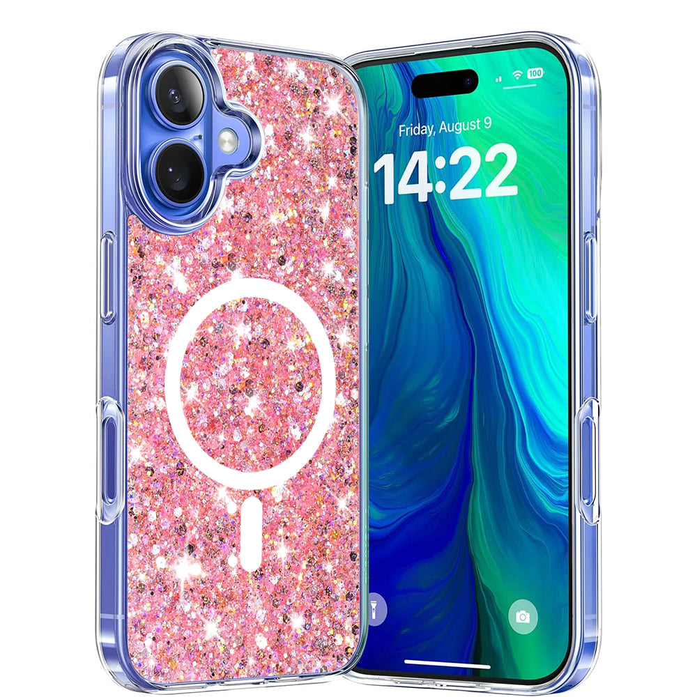 MagSafe pouzdro pro Apple iPhone 16 Plus, Techsuit, Třpytivý třpyt, Růžové