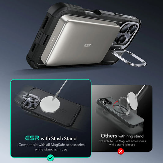 Pouzdro MagSafe pro Apple iPhone 16 Pro, ESR, Cyber Armor Kickstand, Černá