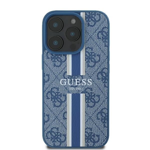 Pouzdro MagSafe pro Apple iPhone 16 Pro, Guess, 4G Printed Stripes, Modrá