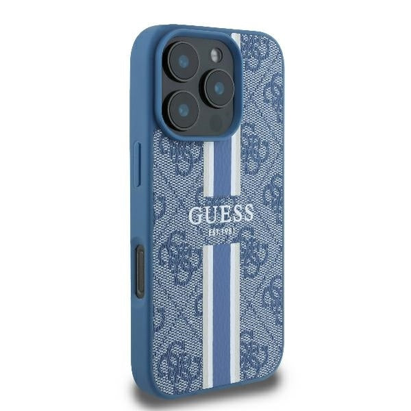 Pouzdro MagSafe pro Apple iPhone 16 Pro, Guess, 4G Printed Stripes, Modrá