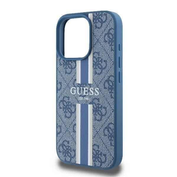 Pouzdro MagSafe pro Apple iPhone 16 Pro, Guess, 4G Printed Stripes, Modrá