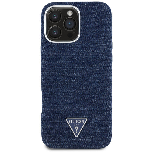 Pouzdro MagSafe pro Apple iPhone 16 Pro, Guess, Denim Triangle Logo, Modrá