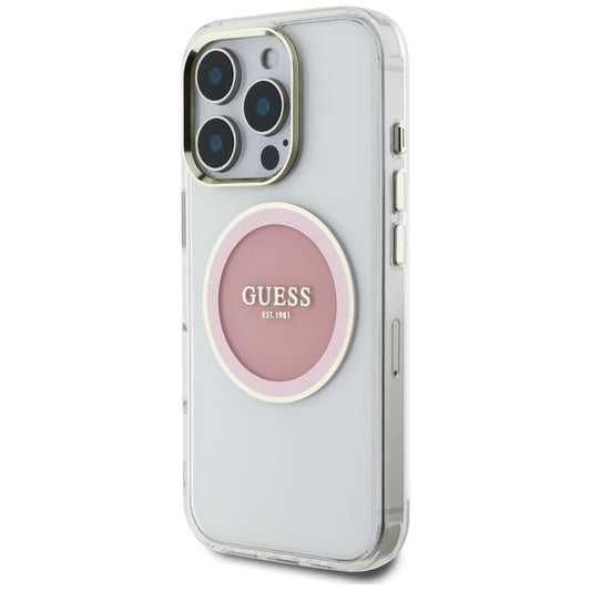 Pouzdro MagSafe pro Apple iPhone 16 Pro, Guess, IML Metal Colored Circle, Růžové