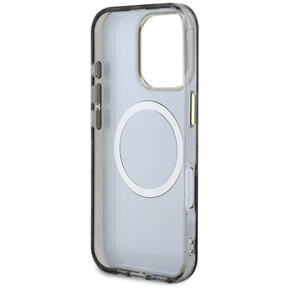 Pouzdro MagSafe pro Apple iPhone 16 Pro, Guess, IML Metal Glitter Flowers Triangle, Černá