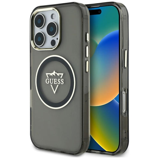 Pouzdro MagSafe pro Apple iPhone 16 Pro, Guess, IML Metal Mountain Logo, Černá