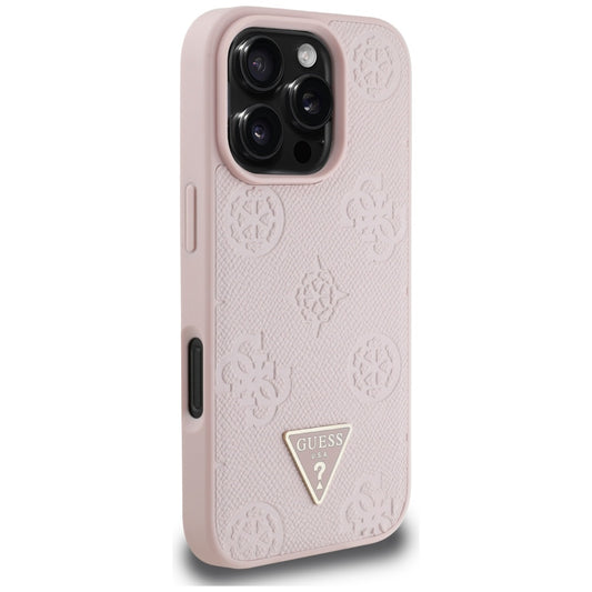 Pouzdro MagSafe pro Apple iPhone 16 Pro, Guess, Peony Grained Hot Stamp Triangle, Růžové