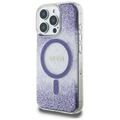 MagSafe Case for Apple iPhone 16 Pro, Guess, Resin Bottom Glitter, Purple