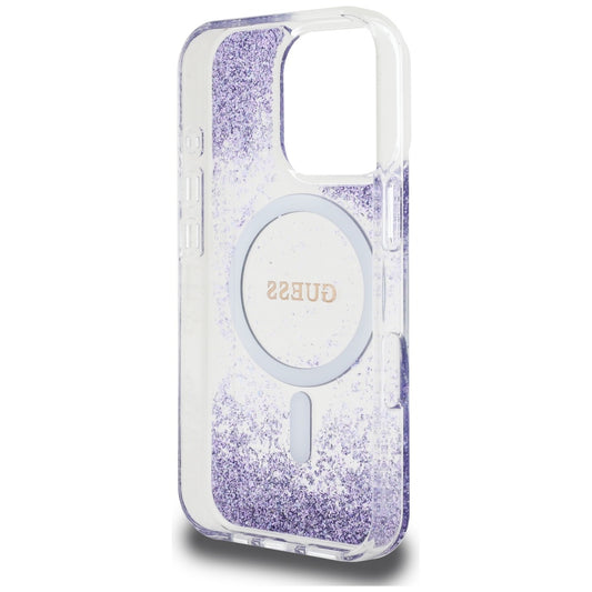Pouzdro MagSafe pro Apple iPhone 16 Pro, Guess, Resin Bottom Glitter, Fialová