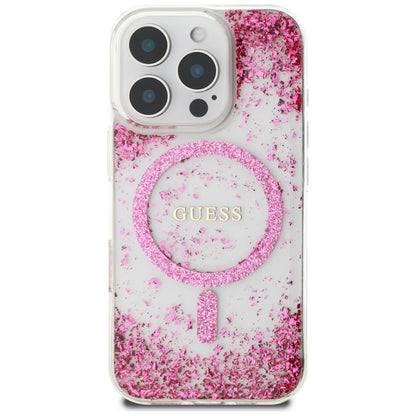 Pouzdro MagSafe pro Apple iPhone 16 Pro, Guess, Resin Bottom Glitter, Růžové