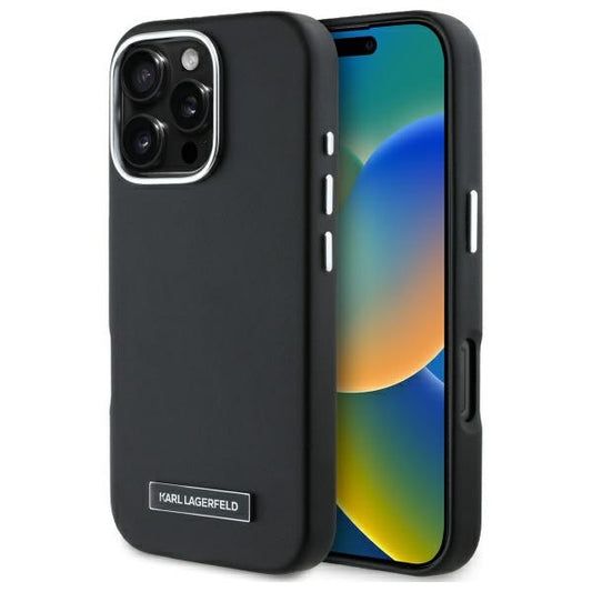 Pouzdro MagSafe pro Apple iPhone 16 Pro, Karl Lagerfeld, FW Metal Plate, Černá