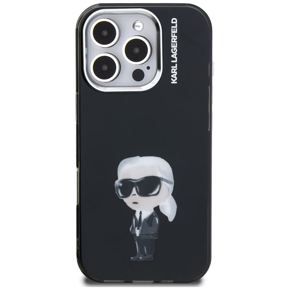 Pouzdro MagSafe pro Apple iPhone 16 Pro, Karl Lagerfeld, IML Aquarelle Logo Karl, Černá