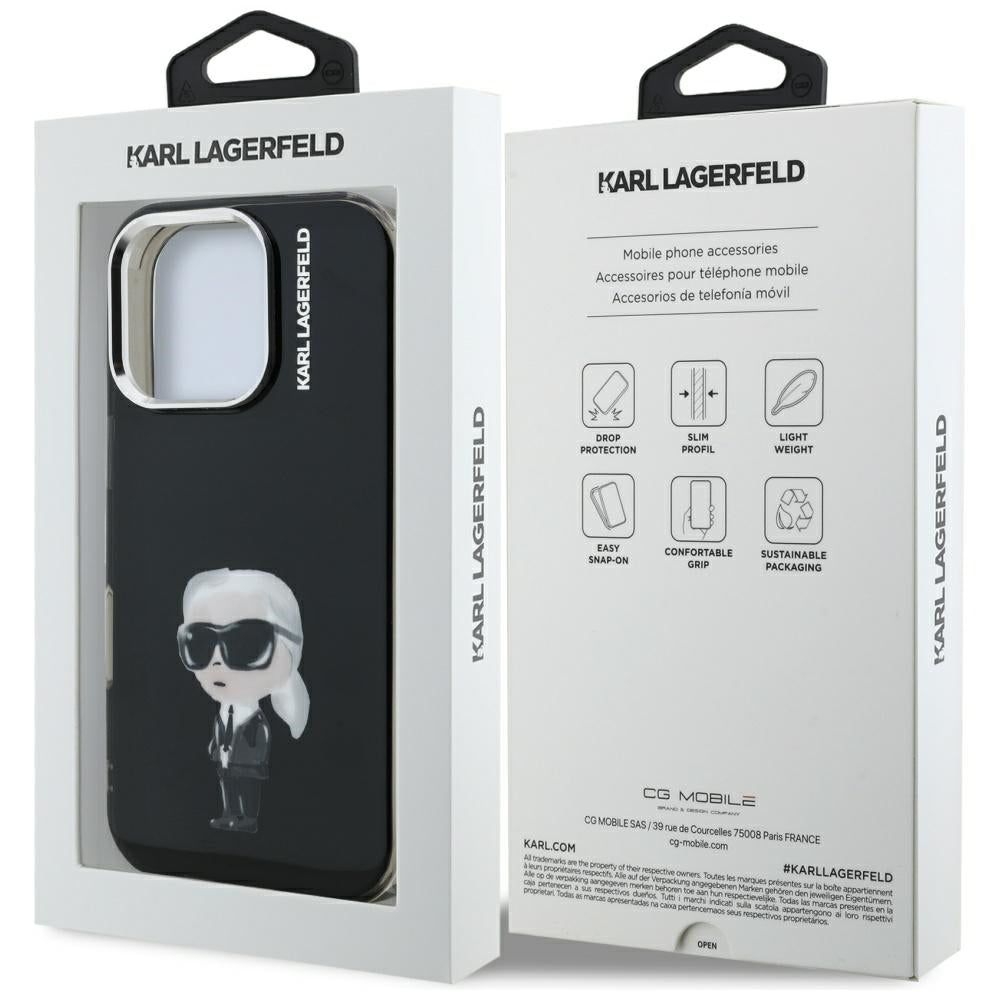 Pouzdro MagSafe pro Apple iPhone 16 Pro, Karl Lagerfeld, IML Aquarelle Logo Karl, Černá