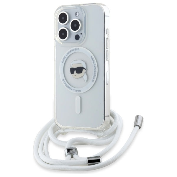 Pouzdro MagSafe pro Apple iPhone 16 Pro, Karl Lagerfeld, IML Crossbody Karl's Head, Průhledné