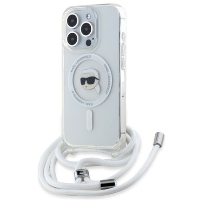 Pouzdro MagSafe pro Apple iPhone 16 Pro, Karl Lagerfeld, IML Crossbody Karl's Head, Průhledné