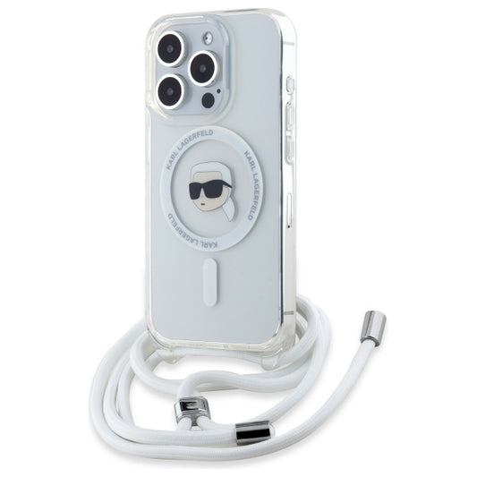 Pouzdro MagSafe pro Apple iPhone 16 Pro, Karl Lagerfeld, IML Crossbody Karl's Head, Průhledné