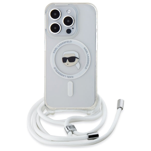 Pouzdro MagSafe pro Apple iPhone 16 Pro, Karl Lagerfeld, IML Crossbody Karl's Head, Průhledné