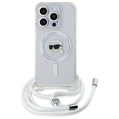 Pouzdro MagSafe pro Apple iPhone 16 Pro, Karl Lagerfeld, IML Crossbody Karl's Head, Průhledné