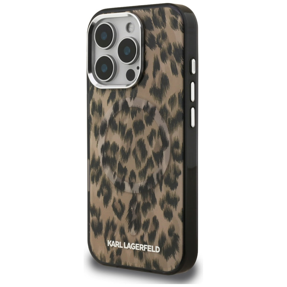 Pouzdro MagSafe pro Apple iPhone 16 Pro, Karl Lagerfeld, IML Leopard Pattern, Hnědá