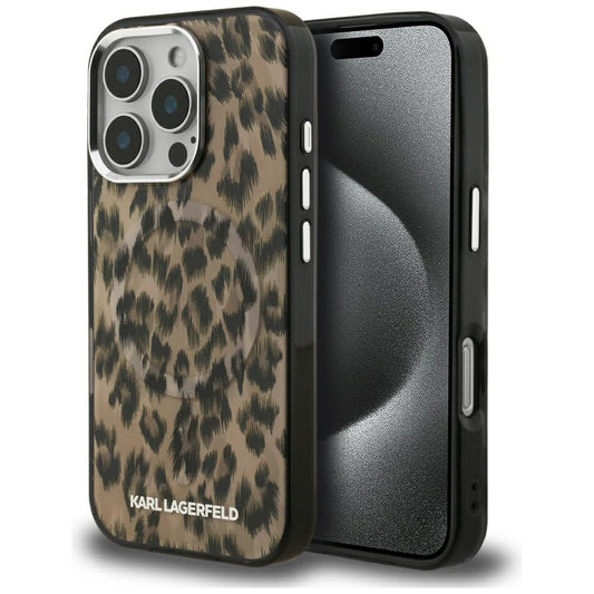 Pouzdro MagSafe pro Apple iPhone 16 Pro, Karl Lagerfeld, IML Leopard Pattern, Hnědá