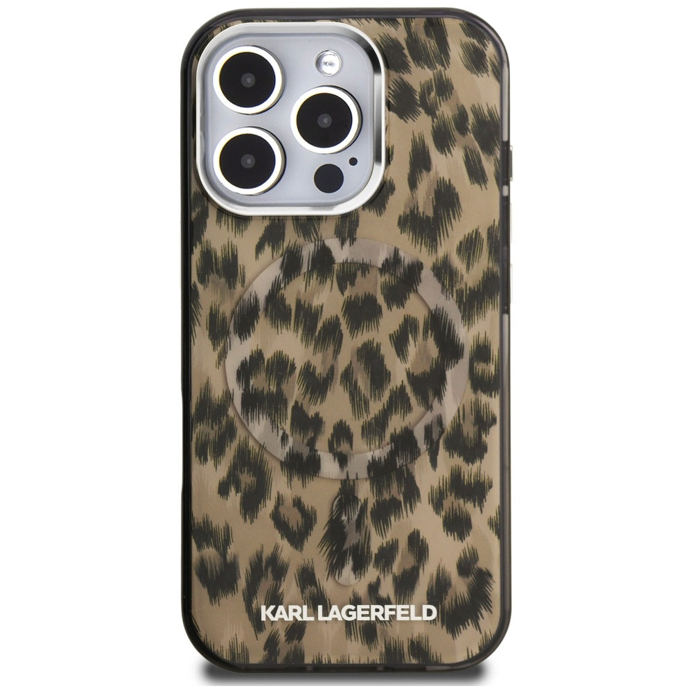 Pouzdro MagSafe pro Apple iPhone 16 Pro, Karl Lagerfeld, IML Leopard Pattern, Hnědá