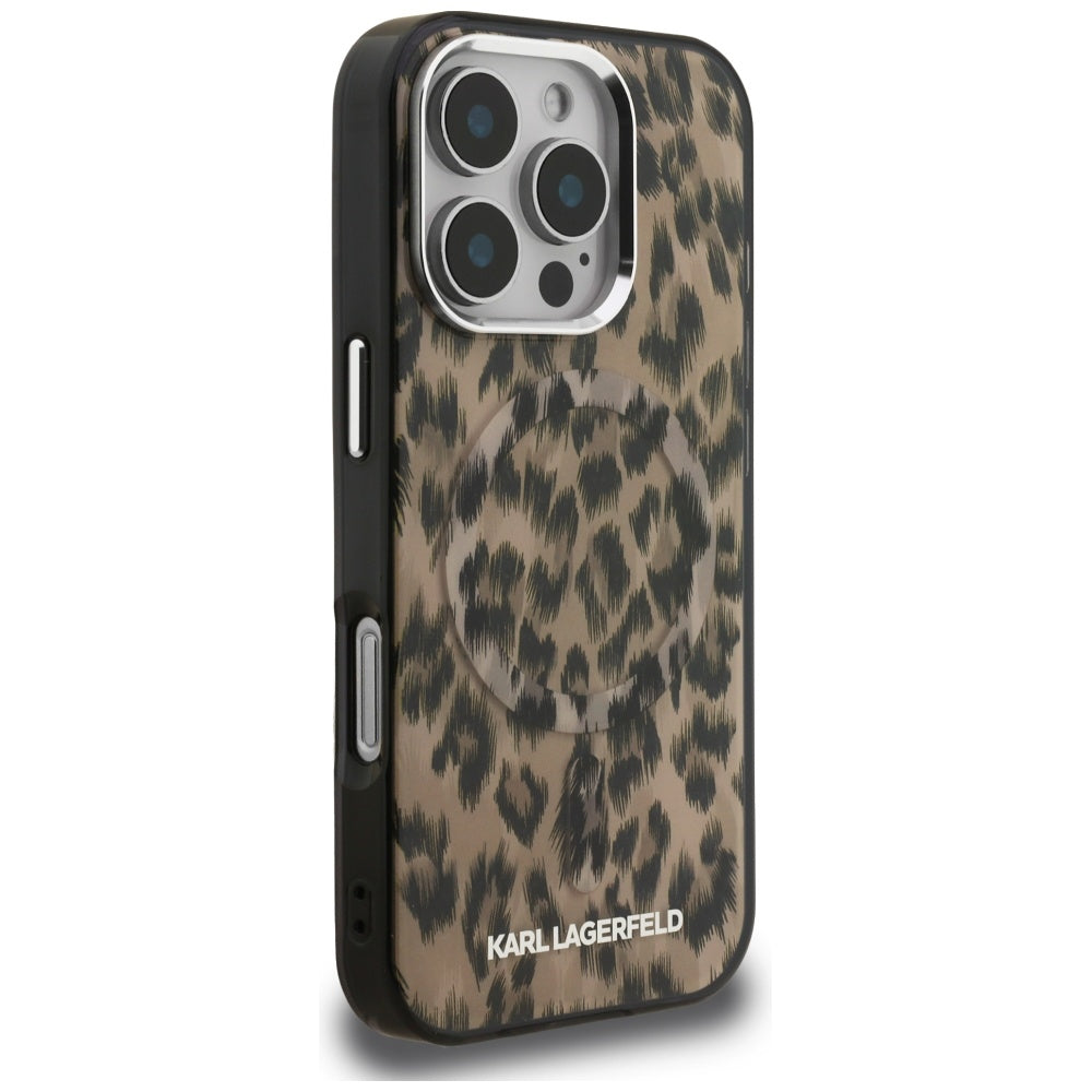 Pouzdro MagSafe pro Apple iPhone 16 Pro, Karl Lagerfeld, IML Leopard Pattern, Hnědá