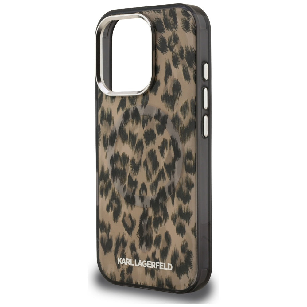 Pouzdro MagSafe pro Apple iPhone 16 Pro, Karl Lagerfeld, IML Leopard Pattern, Hnědá