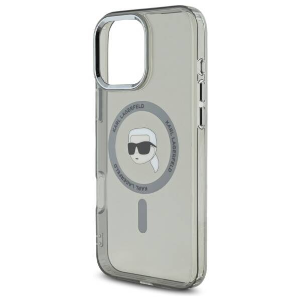 Pouzdro MagSafe pro Apple iPhone 16 Pro, Karl Lagerfeld, IML Metal Karl's Head, Černá