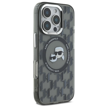 Pouzdro MagSafe pro Apple iPhone 16 Pro, Karl Lagerfeld, IML Monogram Karl & Choupette's Heads, Černá
